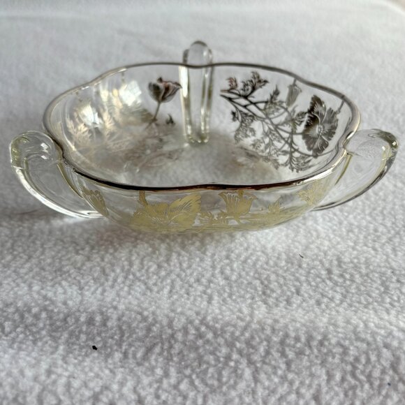 Flanders Poppy Sterling Silver on Clear Glass 3-Handled Dish - Picture 15 of 15